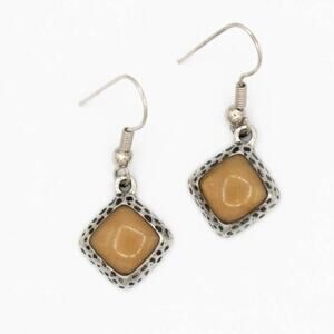 LIA SOPHIA Sliver Toned Dangle Earrings Light Brown Square Stone
